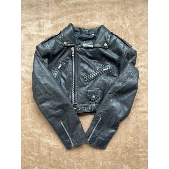 Contempo Casuals Jackets & Blazers - Vintage Contempo Casuals Cropped Leather Moto Jacket Women’s Size Med Black/Gray